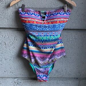 Sz L Jessica Simpson Strapless Bandeau One Piece